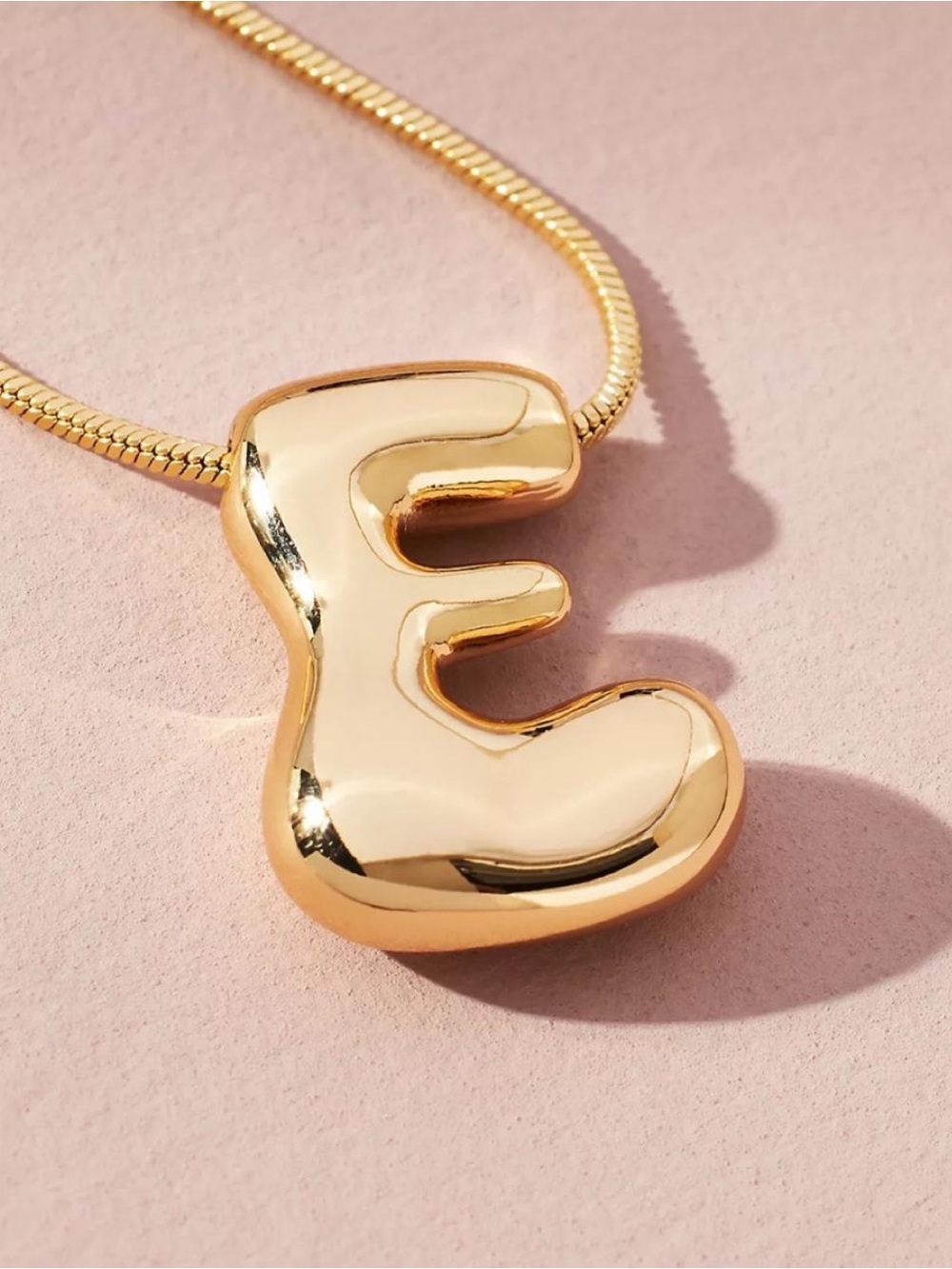 Anthropologie Gold Plated Bubble Letter Initial E Necklace NWOT Jewelry Monogram
